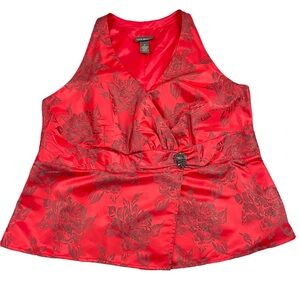 Lane Bryant Shirt Womens‎ 18 Red Black Floral Sleeveless Blouse Formal V-Neck